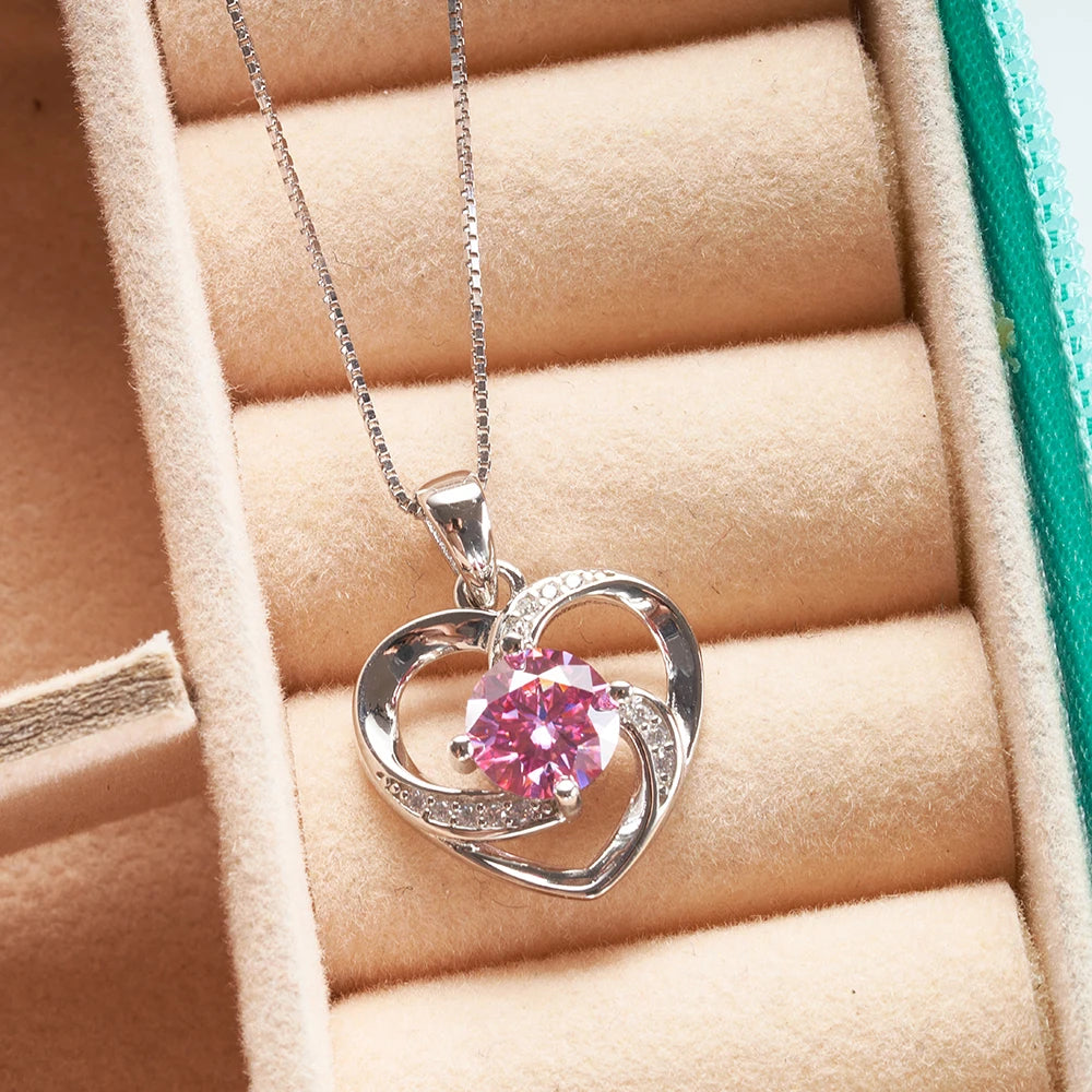 1CT Moissanite Swirl Heart Pendant Necklace – Sterling Silver Box Chain