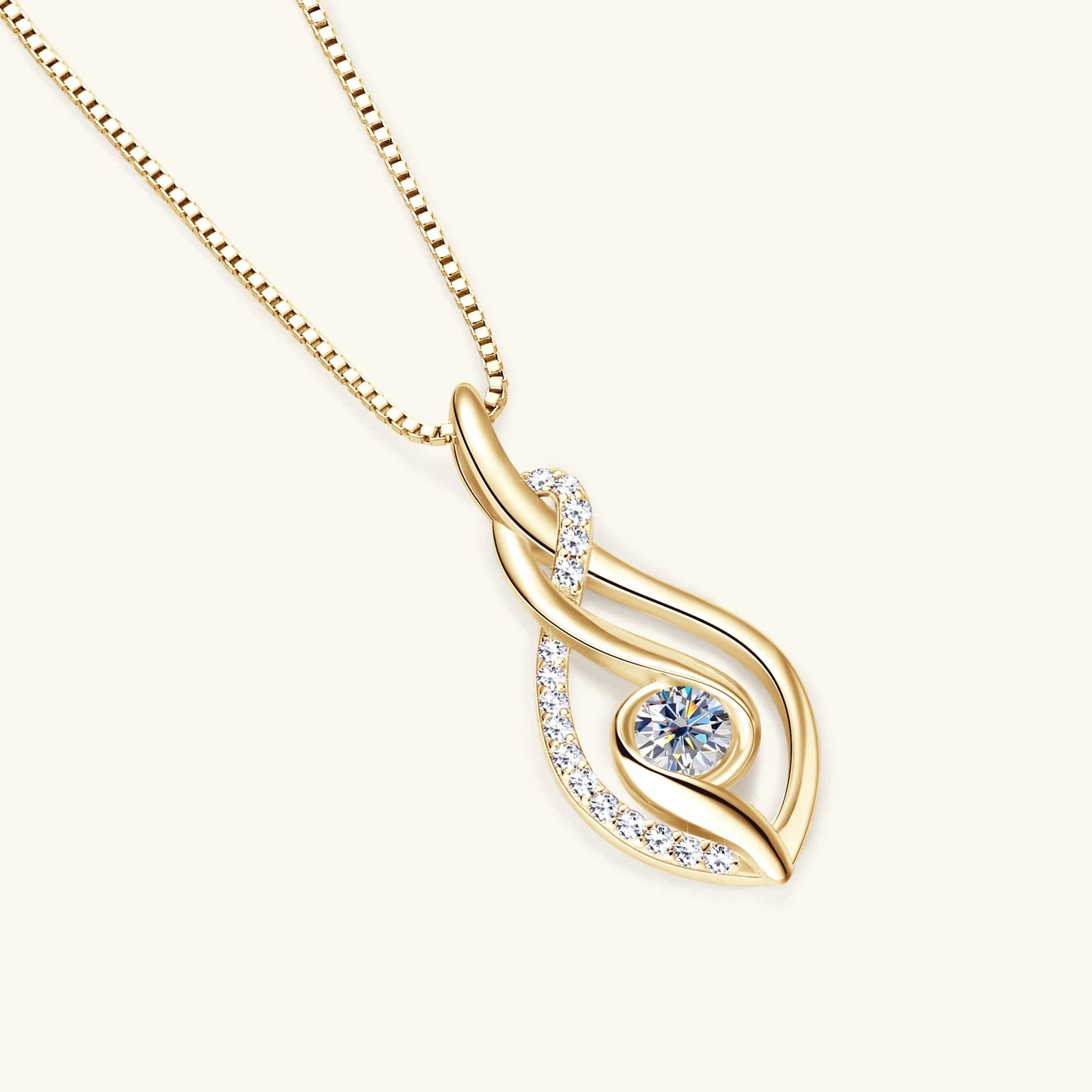 Twisted Pendant Moissanite Necklace – 925 Silver & 18K Gold Plated
