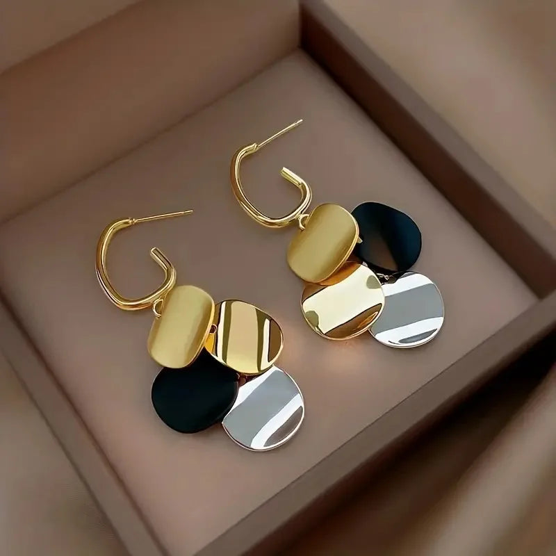 Metal Disc Drop Earrings