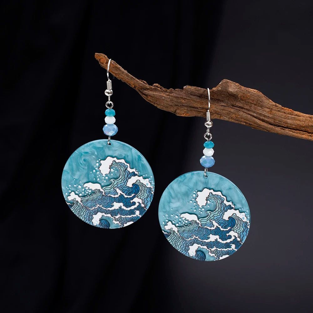 Vintage Blue Wave Acrylic Drop Earrings