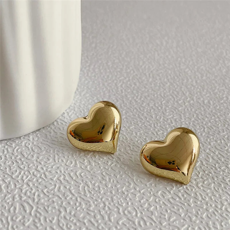 Half Bead And Heart Metal Stud Earrings