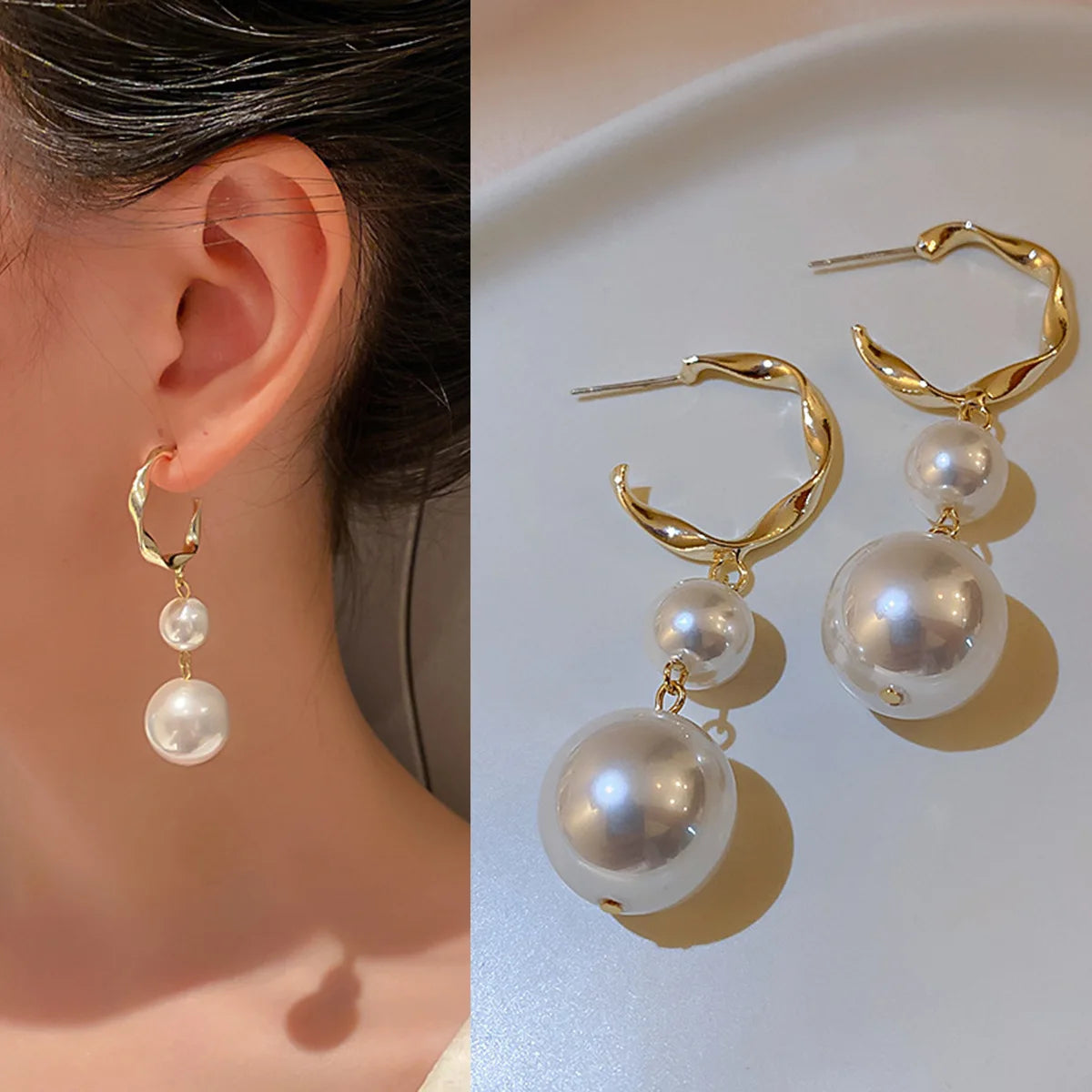 Bohemian Pearl & Rhinestone Stud Earrings