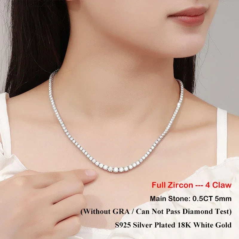 4-Prong Moissanite Tennis Necklace – 925 Sterling Silver