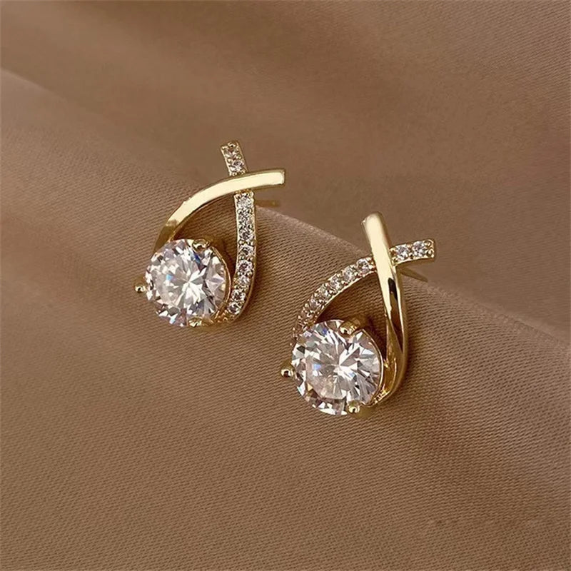Fishtail Cross Stud Crystal Earrings