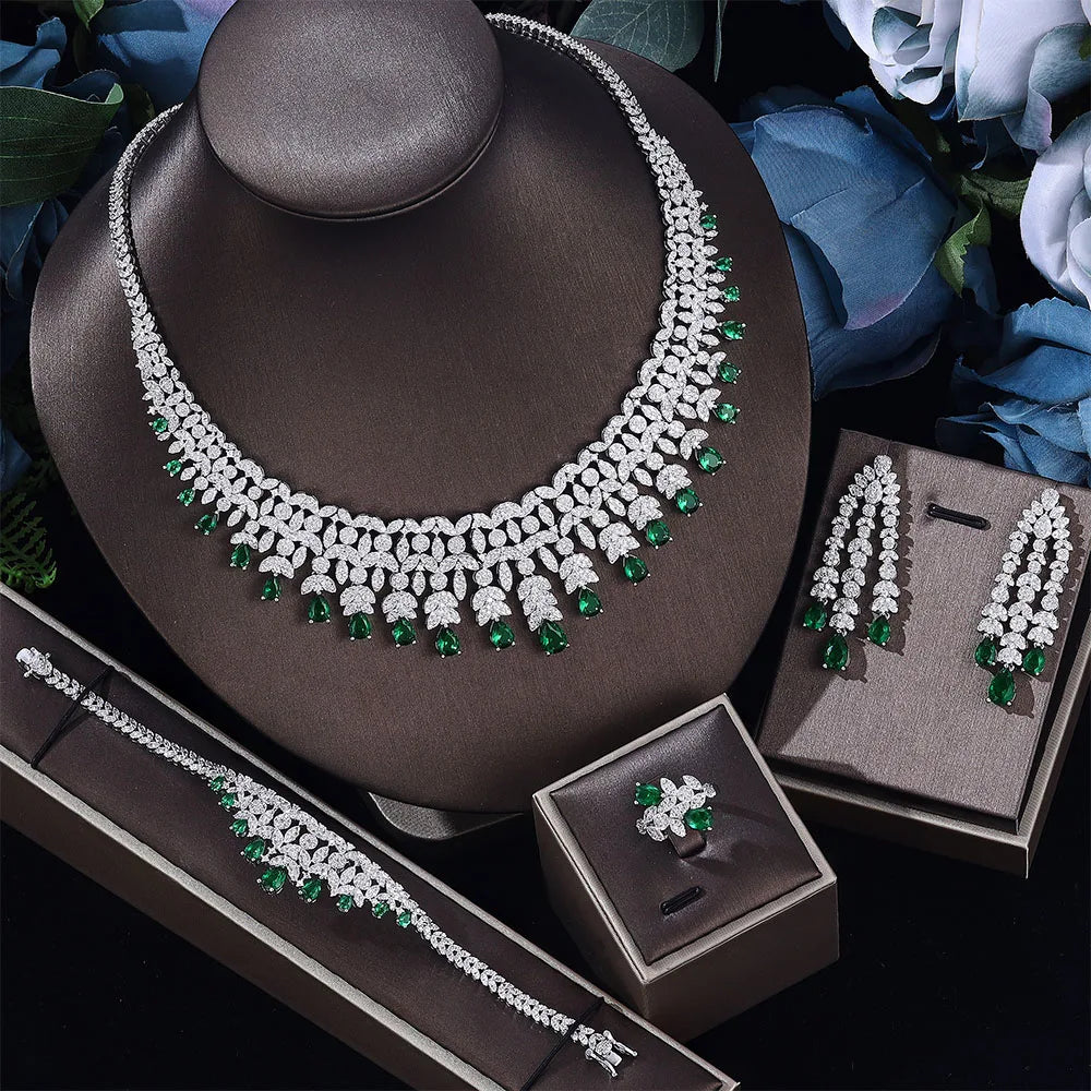 Luxury Cubic Zirconia Jewelry Set – Necklace, Ring, Bracelet & Earrings (Dubai Style)