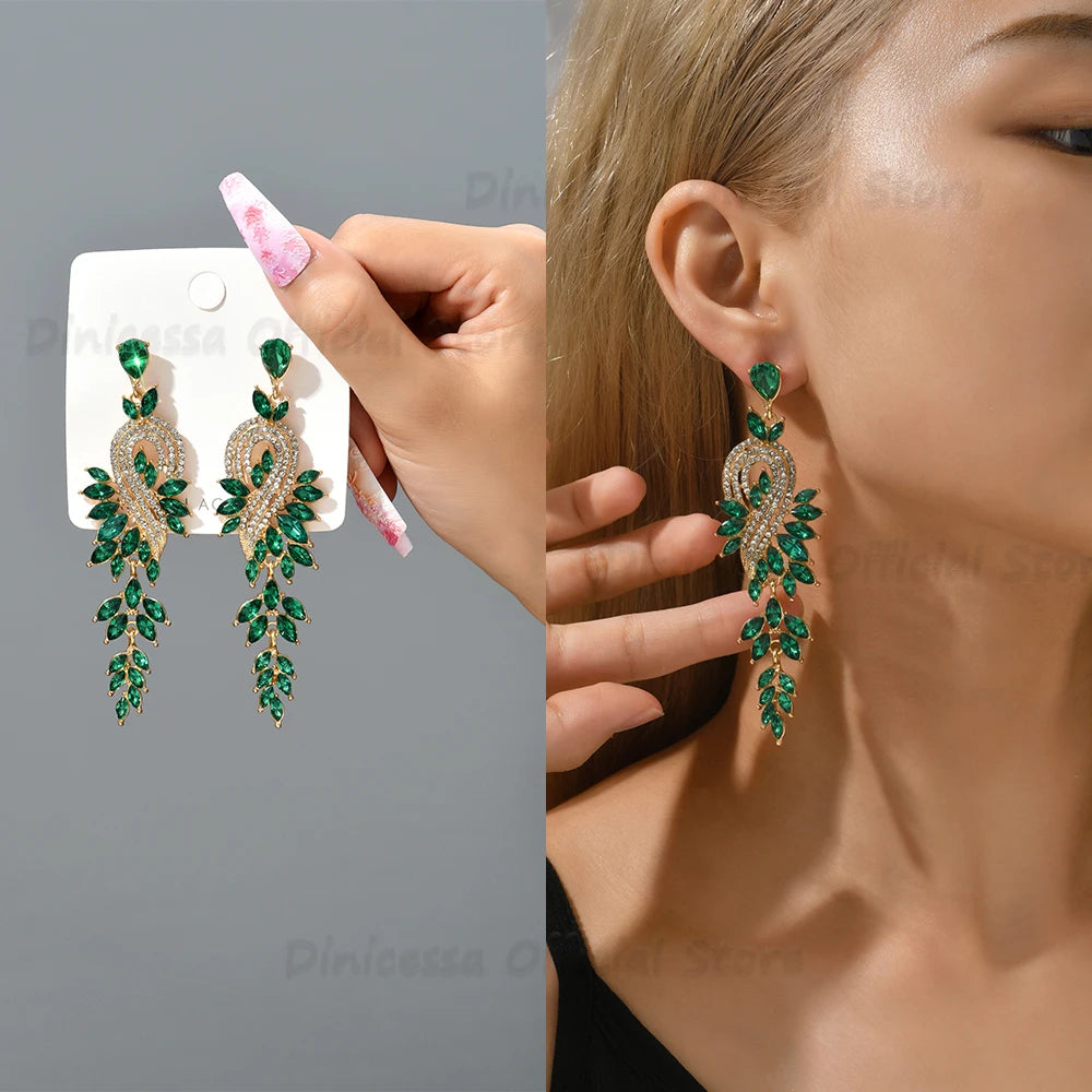Elegant Crystal Hollow Leaf Dangle Earrings