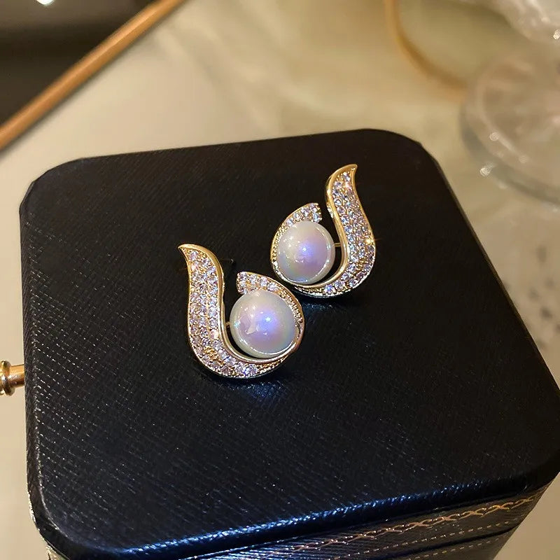 Bohemian Pearl & Rhinestone Stud Earrings