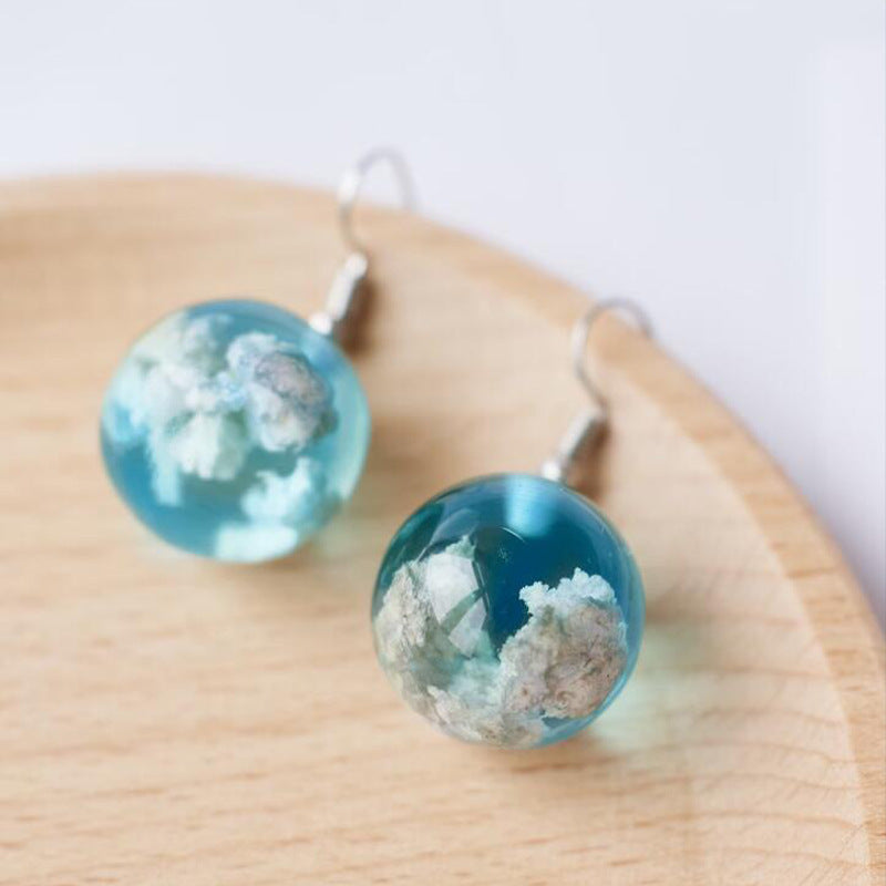 Exquisite Glass Blue Sky and White Clouds Drop Earrings