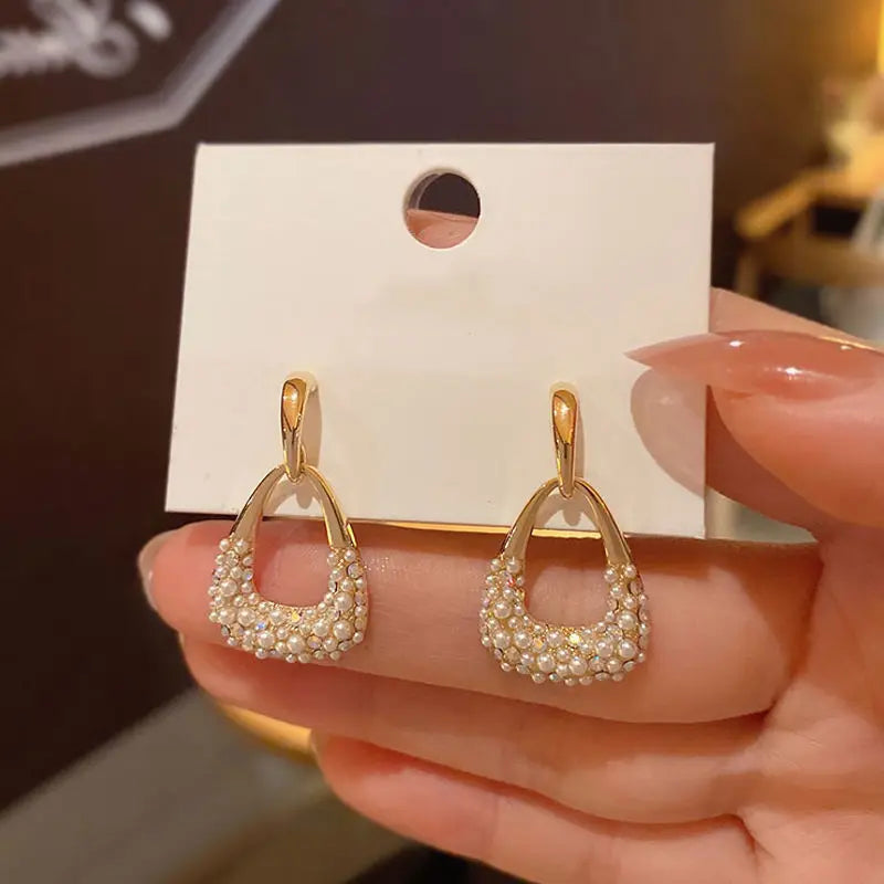 Black Round Rhinestone Drop Earrings - Elegant Hoops