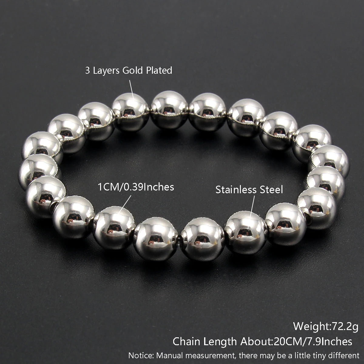 Stretch Ball Beaded Bracelet - Stacked Stainless Steel Bracelet for Women