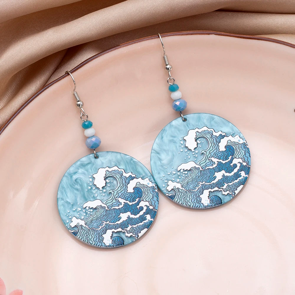 Vintage Blue Wave Acrylic Drop Earrings