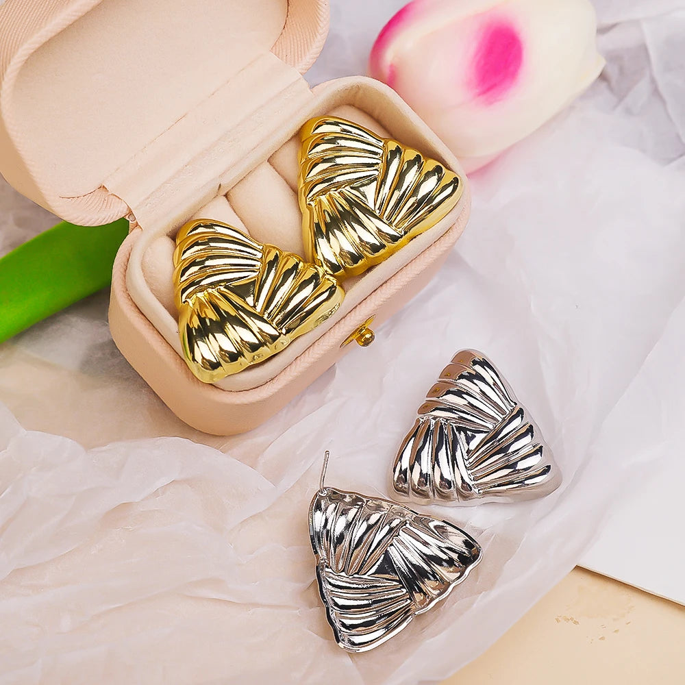 Geometric Textured Triangle Drop Earrings