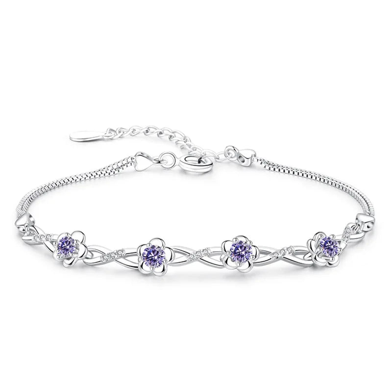 Vintage Plum Blossom Flower Silver Bracelet