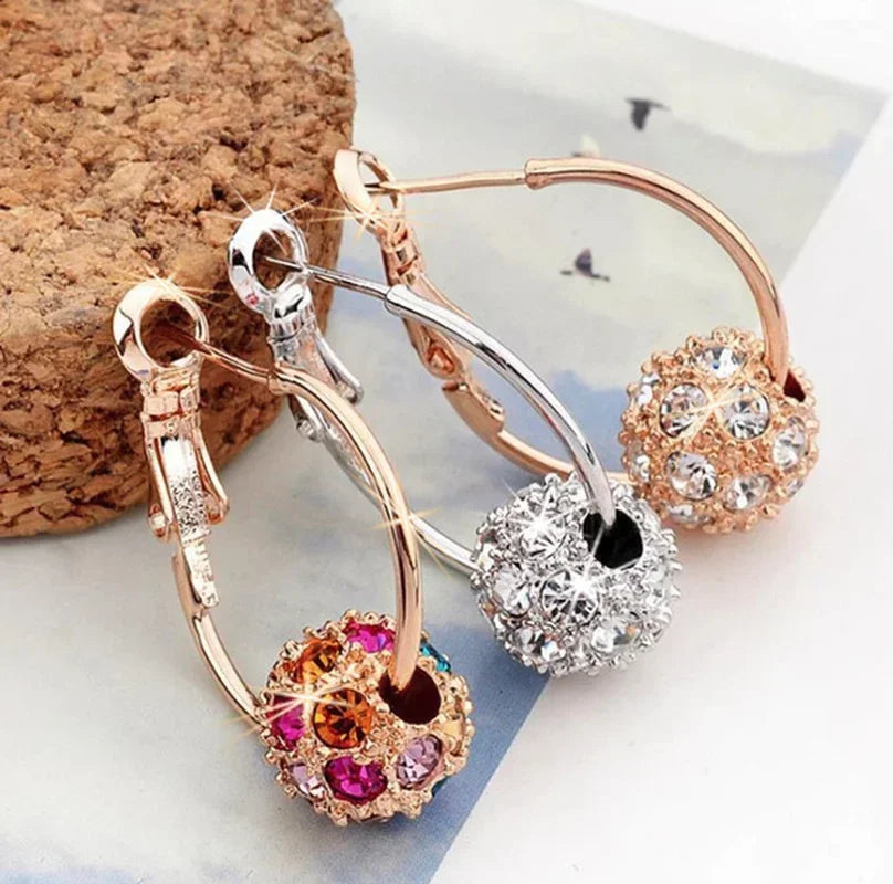 Shiny Zircon Ball Drop Earrings - Silver, Gold, Multicolor