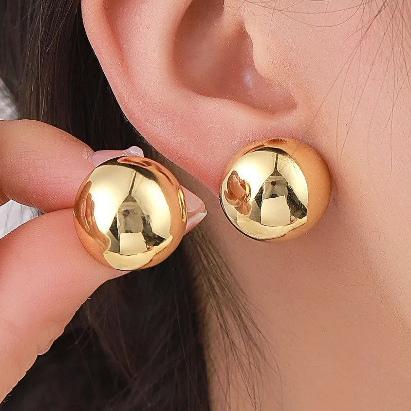 Half Bead And Heart Metal Stud Earrings