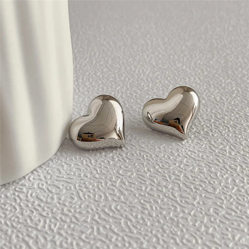 Half Bead And Heart Metal Stud Earrings