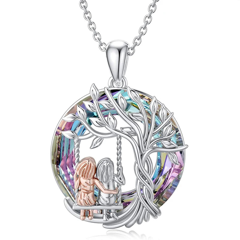 Tree of Life Drop Earrings with Purple & Aurora Crystals
