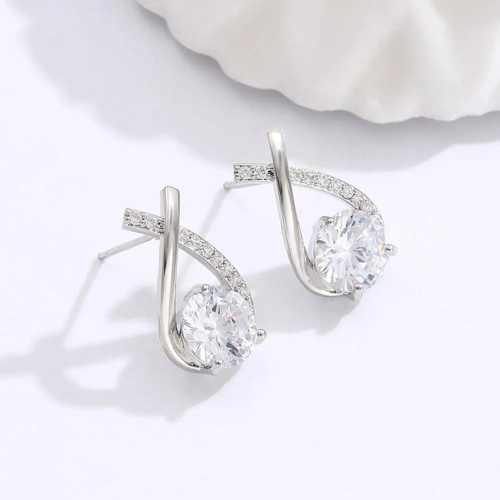 Elegant Cross Stud Earrings – Golden/Silvery Crystal Rhinestone Statement Piece