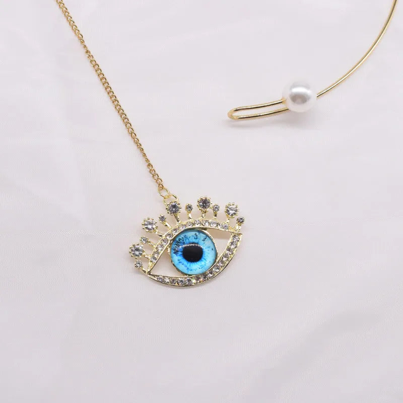 Open Collar Eye Necklace – Geometric Drop Charm on Link Chain