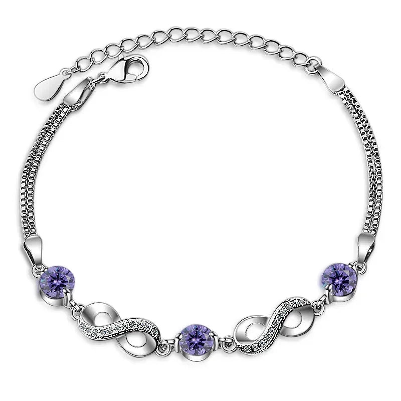 925 Sterling Silver Infinity Chain Bracelet – Elegant Zircon Charm