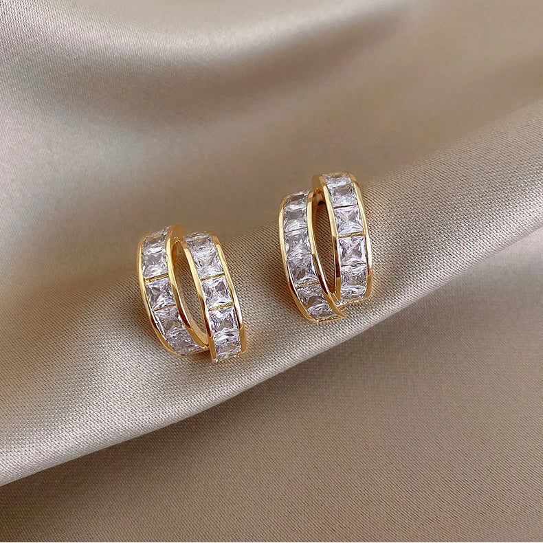 Asymmetrical Hollow Stud Rhinestones Earrings