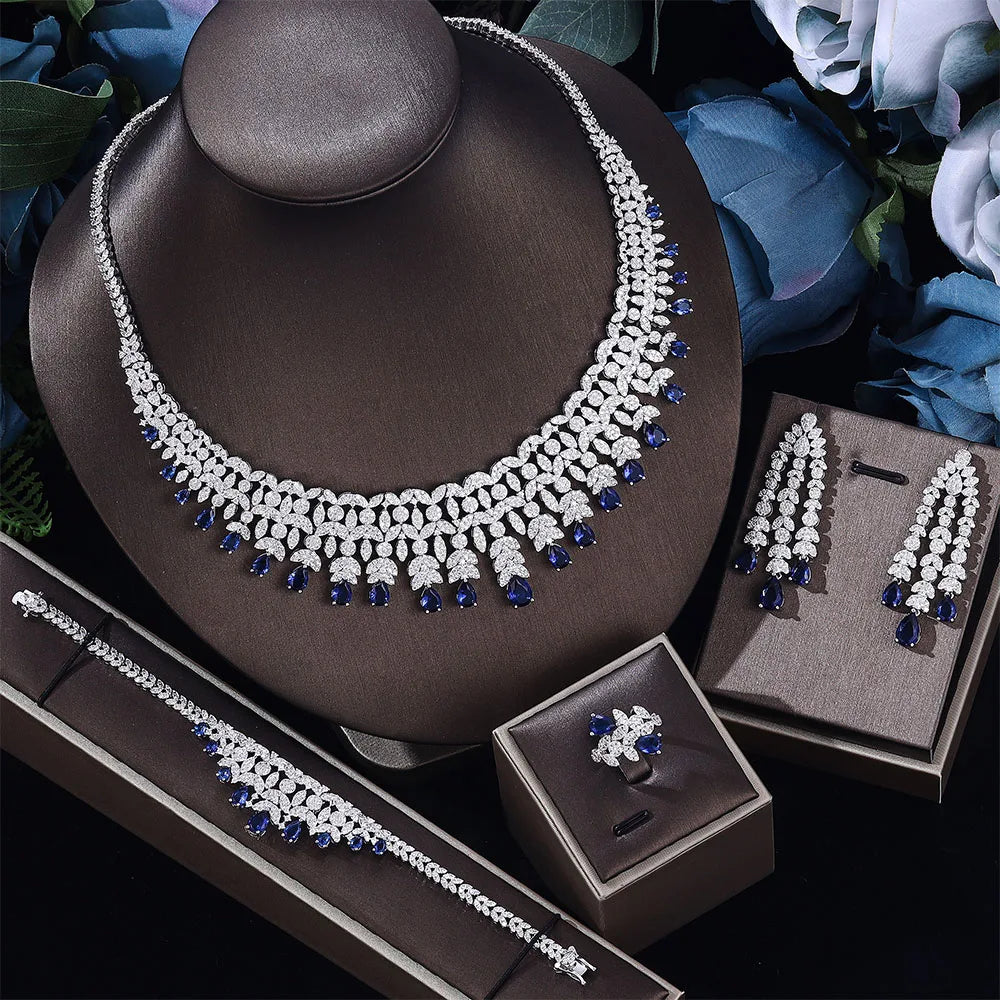 Luxury Cubic Zirconia Jewelry Set – Necklace, Ring, Bracelet & Earrings (Dubai Style)