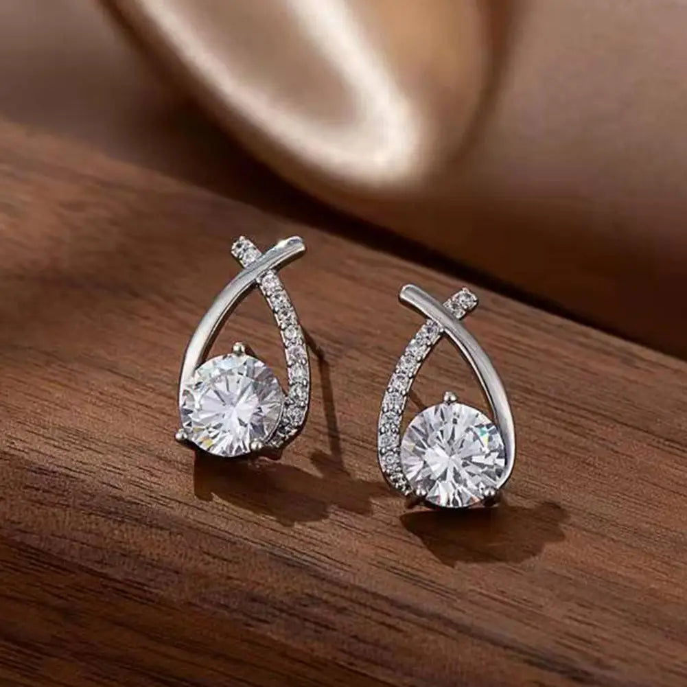 Elegant Cross Stud Earrings – Golden/Silvery Crystal Rhinestone Statement Piece