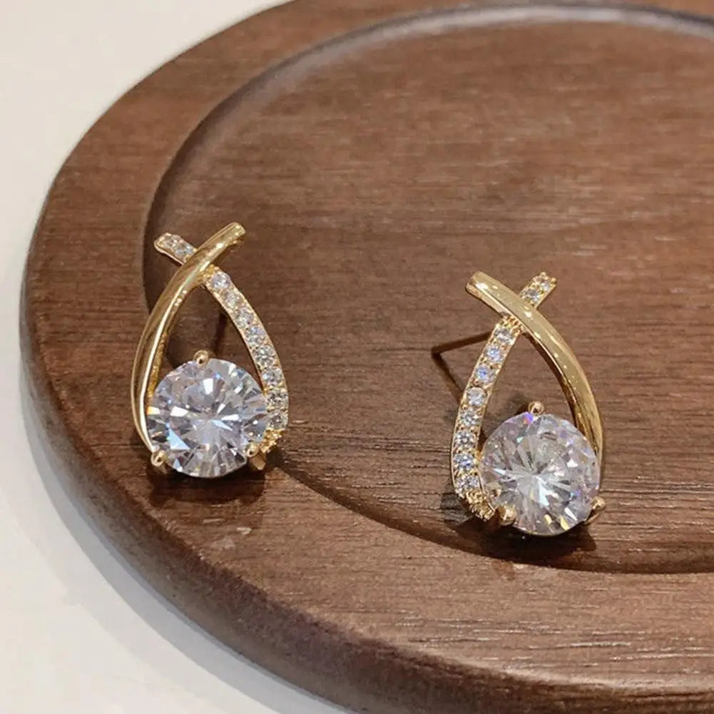 Elegant Cross Stud Earrings – Golden/Silvery Crystal Rhinestone Statement Piece
