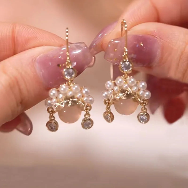 Bohemian Pearl & Rhinestone Stud Earrings