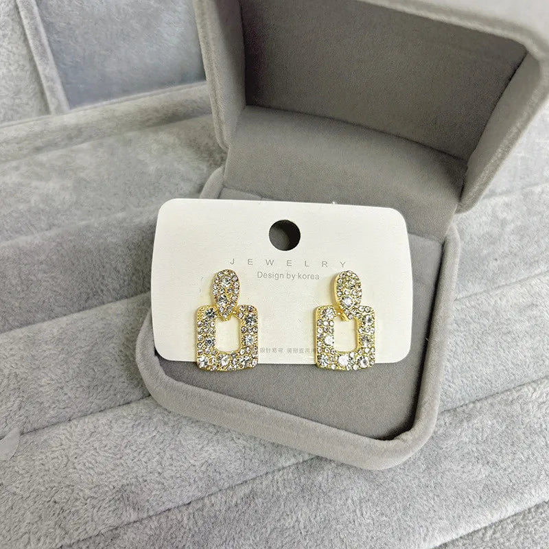 Black Round Rhinestone Drop Earrings - Elegant Hoops