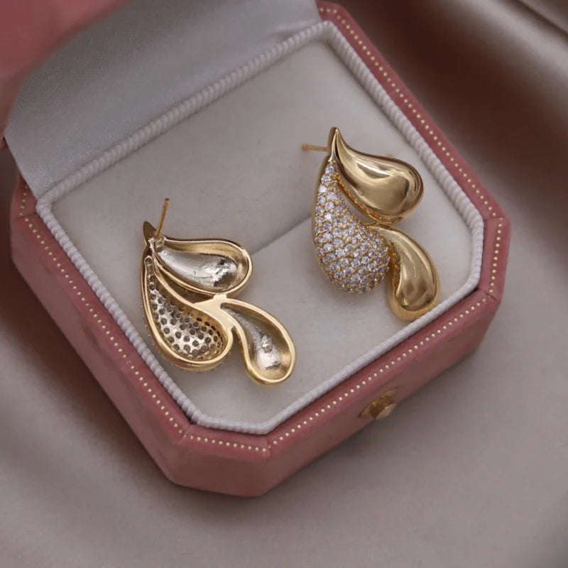 16K Gold Plated Zircon Water Drop Stud Earrings