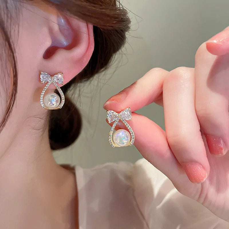 Bohemian Pearl & Rhinestone Stud Earrings