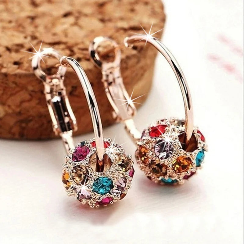 Shiny Zircon Ball Drop Earrings - Silver, Gold, Multicolor
