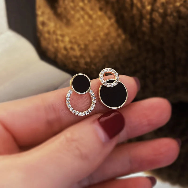 Asymmetrical Hollow Stud Rhinestones Earrings