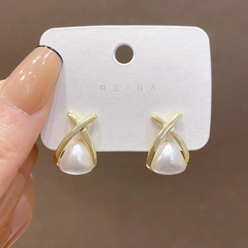 Bohemian Pearl & Rhinestone Stud Earrings