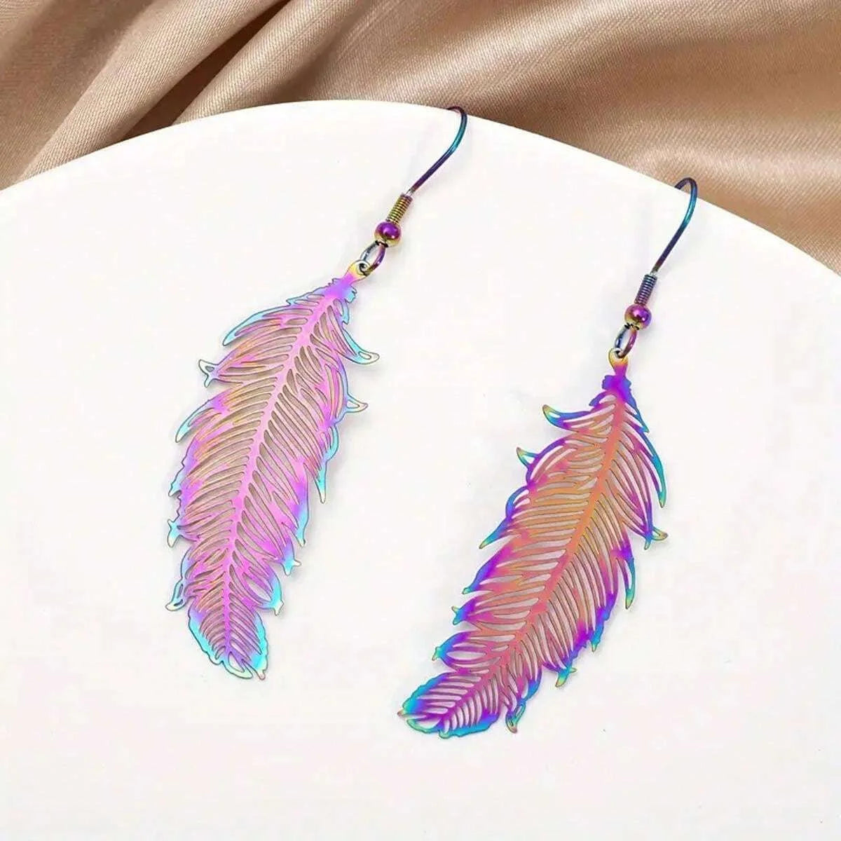 Exquisite Bohemian Purple Feather Drop Earrings