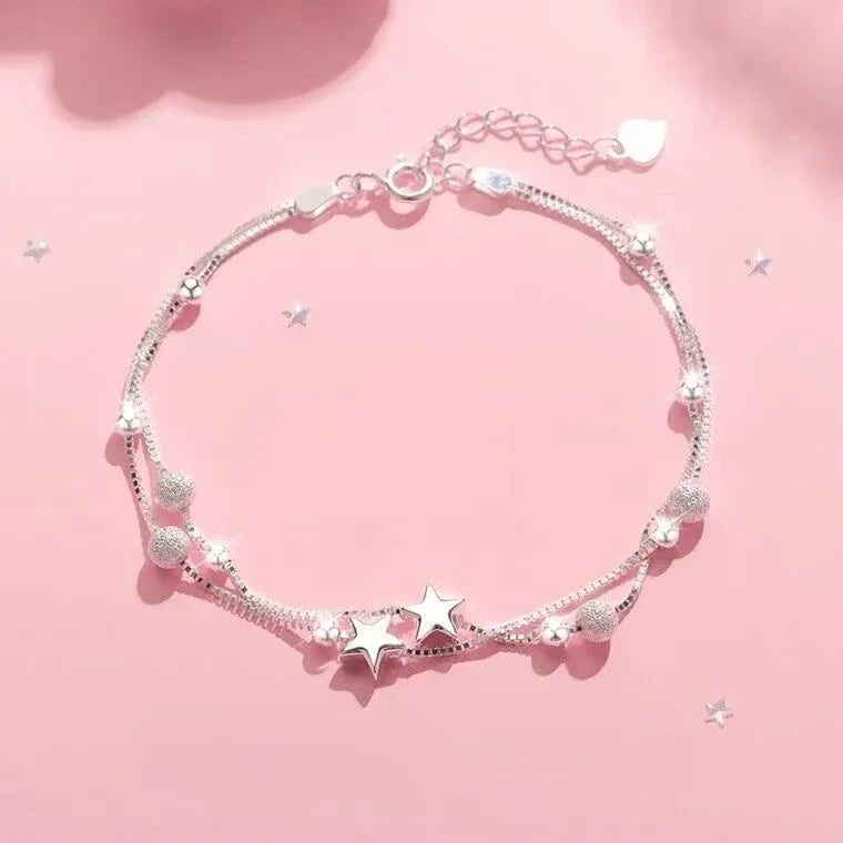 Star Chain Tassel Bracelet – Blue Crystal Beads Elastic Rope