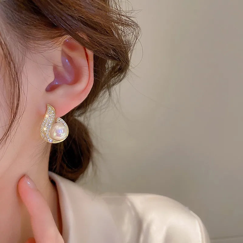 Bohemian Pearl & Rhinestone Stud Earrings