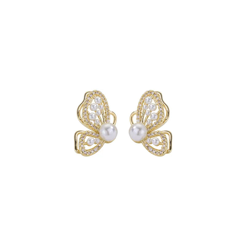 Bohemian Pearl & Rhinestone Stud Earrings