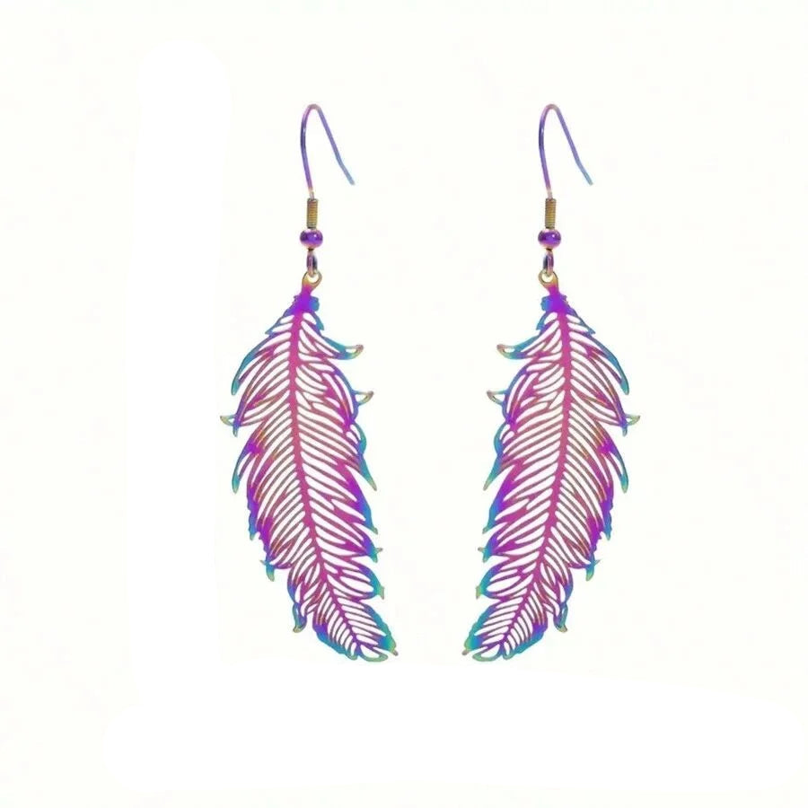 Exquisite Bohemian Purple Feather Drop Earrings