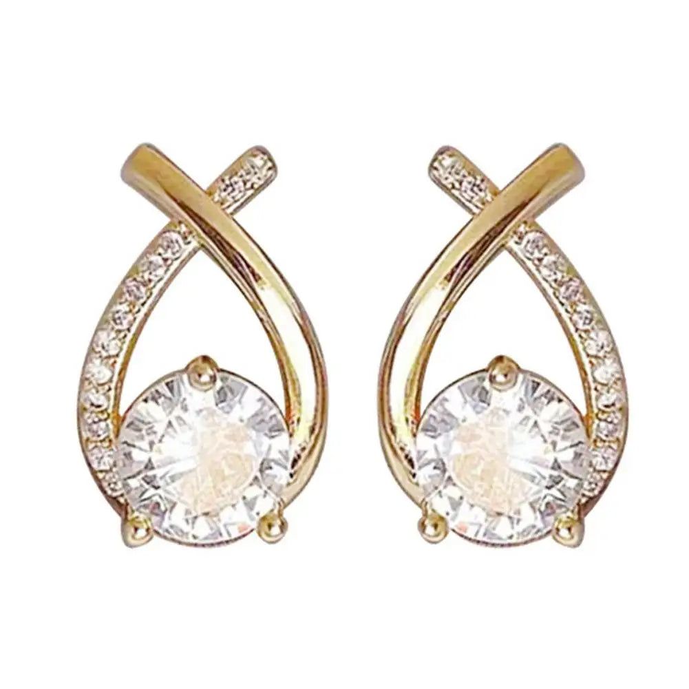 Elegant Cross Stud Earrings – Golden/Silvery Crystal Rhinestone Statement Piece