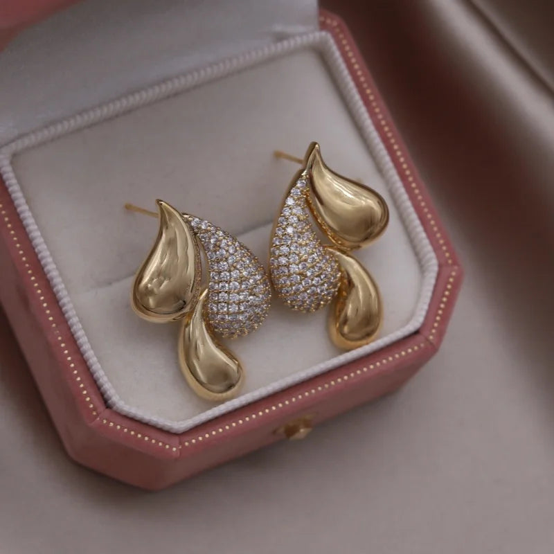 16K Gold Plated Zircon Water Drop Stud Earrings