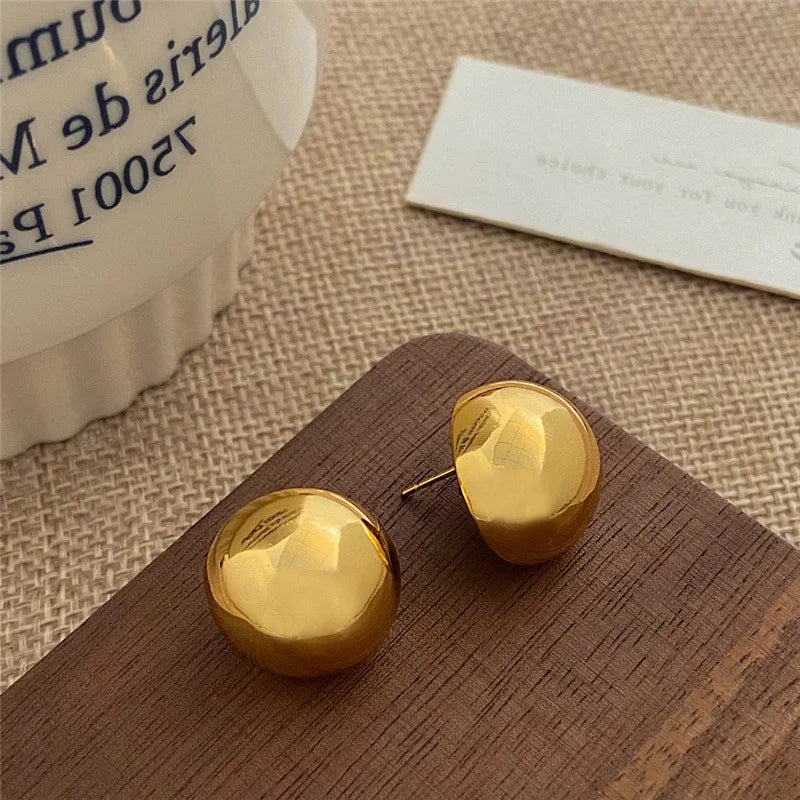 Half Bead And Heart Metal Stud Earrings