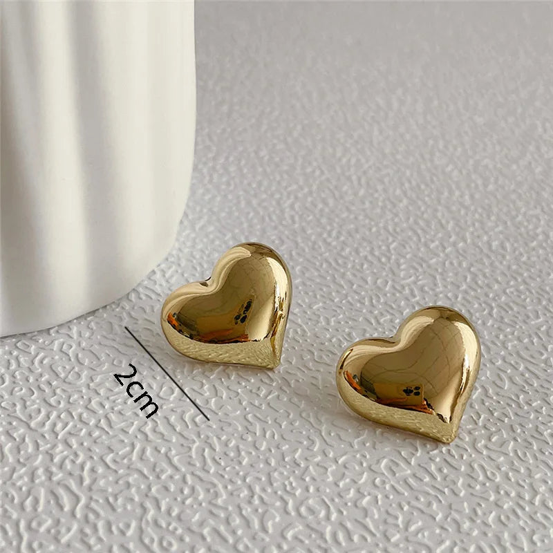Half Bead And Heart Metal Stud Earrings