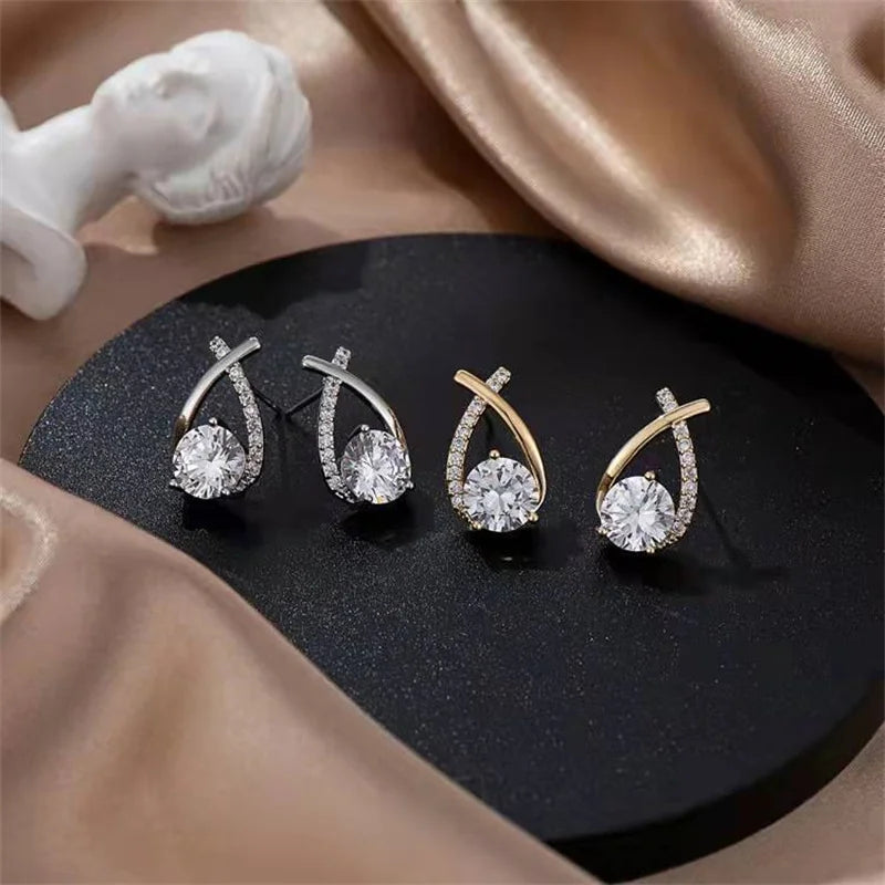 Fishtail Cross Stud Crystal Earrings