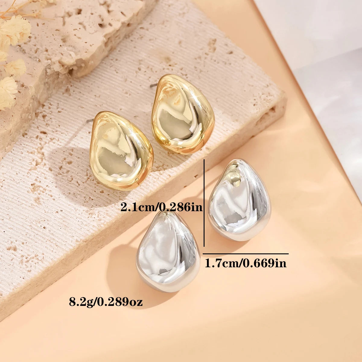 Eccentric Metallic Geometric Stud Earrings Minimalist Style