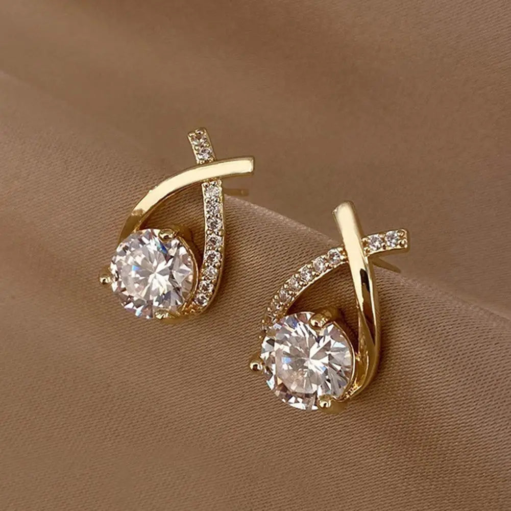 Elegant Cross Stud Earrings – Golden/Silvery Crystal Rhinestone Statement Piece