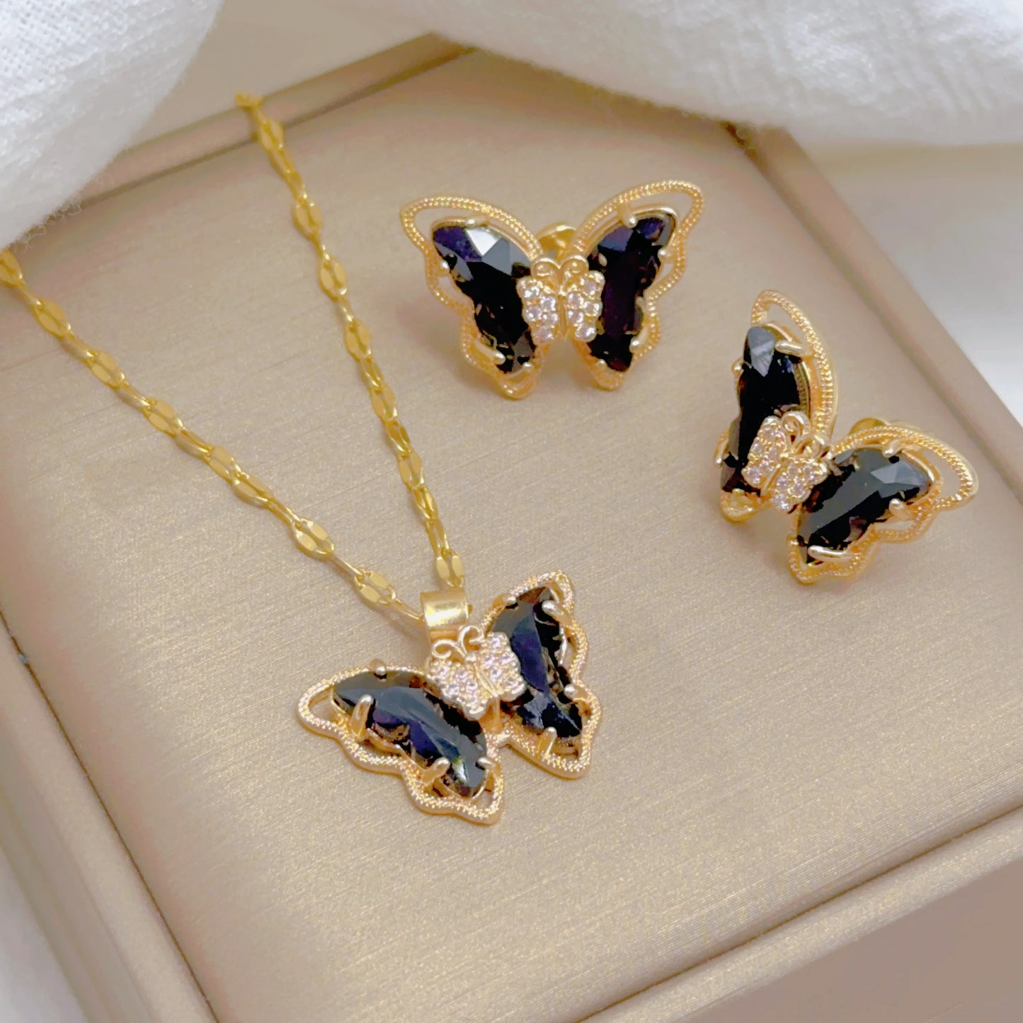 Butterfly Necklace & Earrings - Gold-Plated SS Jewelry Set