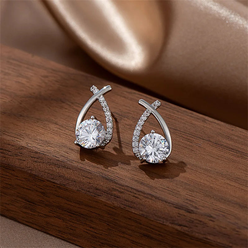 Fishtail Cross Stud Crystal Earrings