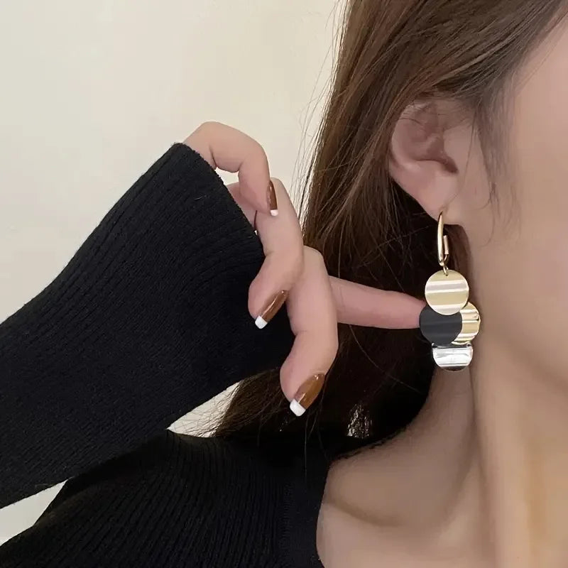Metal Disc Drop Earrings